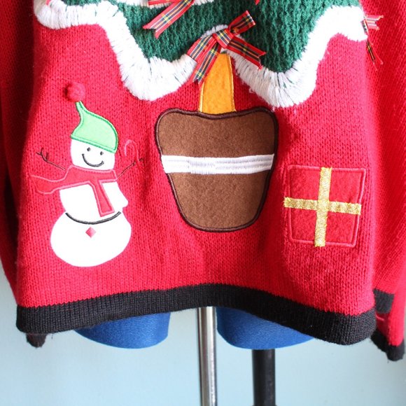 Women's Red/Green Ugly Christmas Tree Sweater ~L~ - Picture 4 of 7